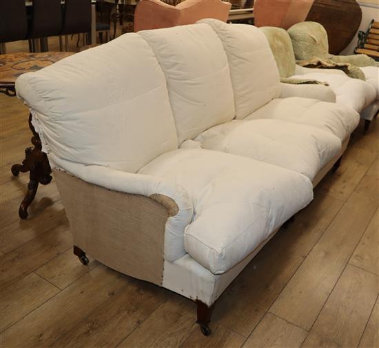 A Howard & Sons upholstered three seater settee, W.190cm D.96cm H.86cm